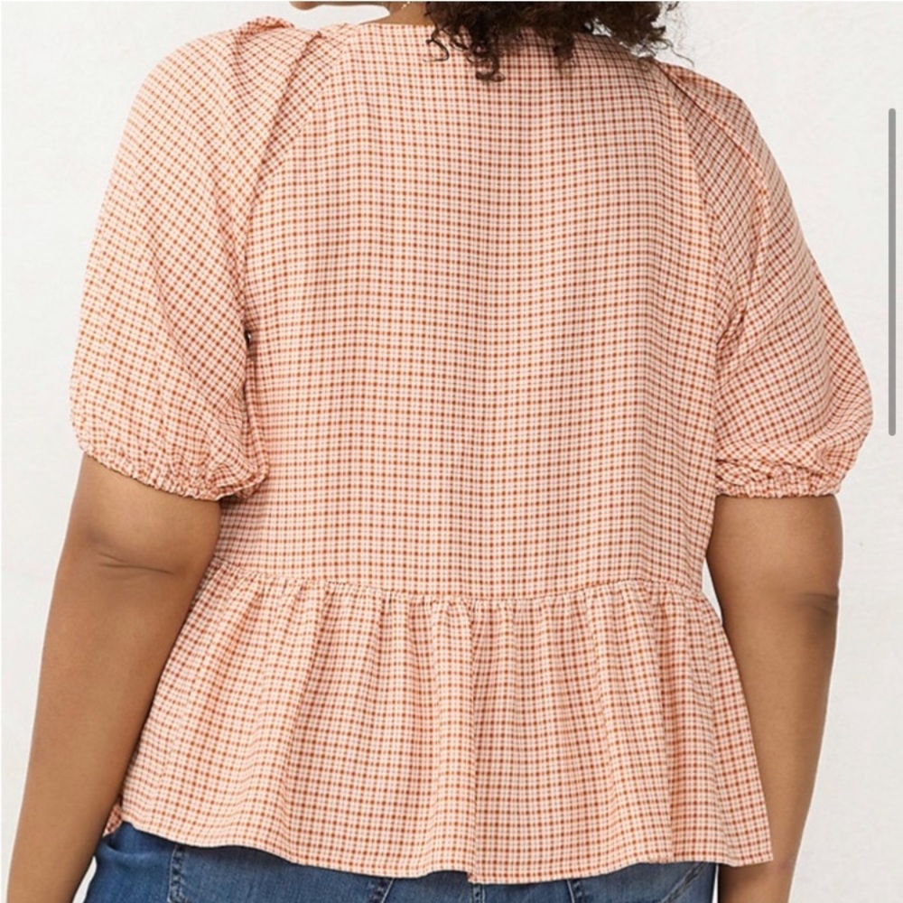 Lauren Conrad V Neck Cropped Ruffled Blouse XXL Orange Button Down Peplum Flowy - Picture 2 of 16